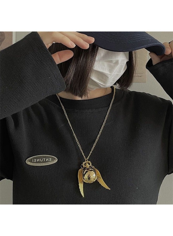 2 in 1 Vintage Necklace Pocket Watch, Harry Potter Golden Snitch Retro Necklace, Small Dial Golden Ball Watch Sweater Chain Decoration  - Image 3
