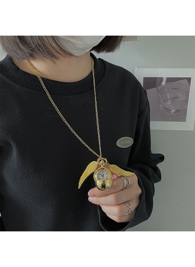 2 in 1 Vintage Necklace Pocket Watch, Harry Potter Golden Snitch Retro Necklace, Small Dial Golden Ball Watch Sweater Chain Decoration  - Image 5