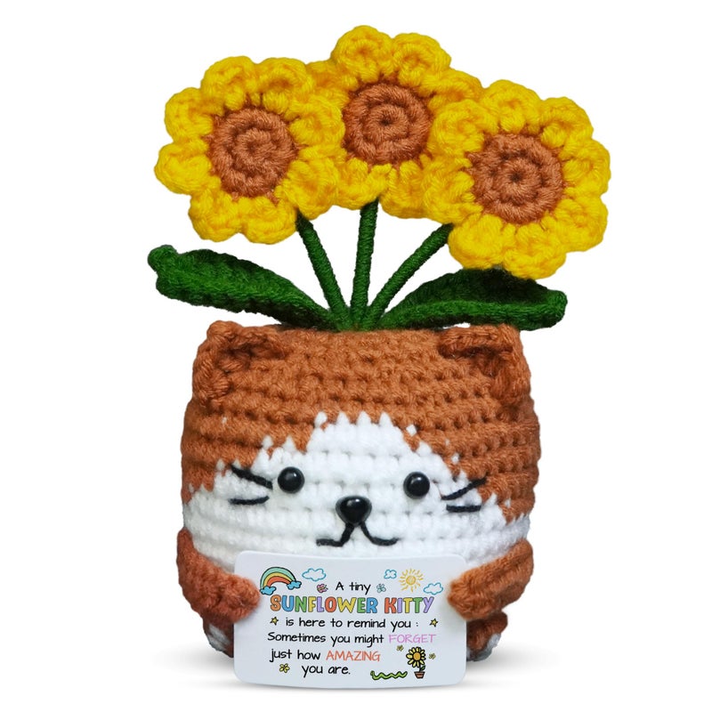 OASSIE Easter Basket Stuffers Gifts for Teens Kids - Positive Crochet Animals Sunflower Cat - 6 7 8 9 10 11 12 Years Old Inspirational Birthday Gifts for Teen Girls Boys Kid Daughter Sister Women - Image 1