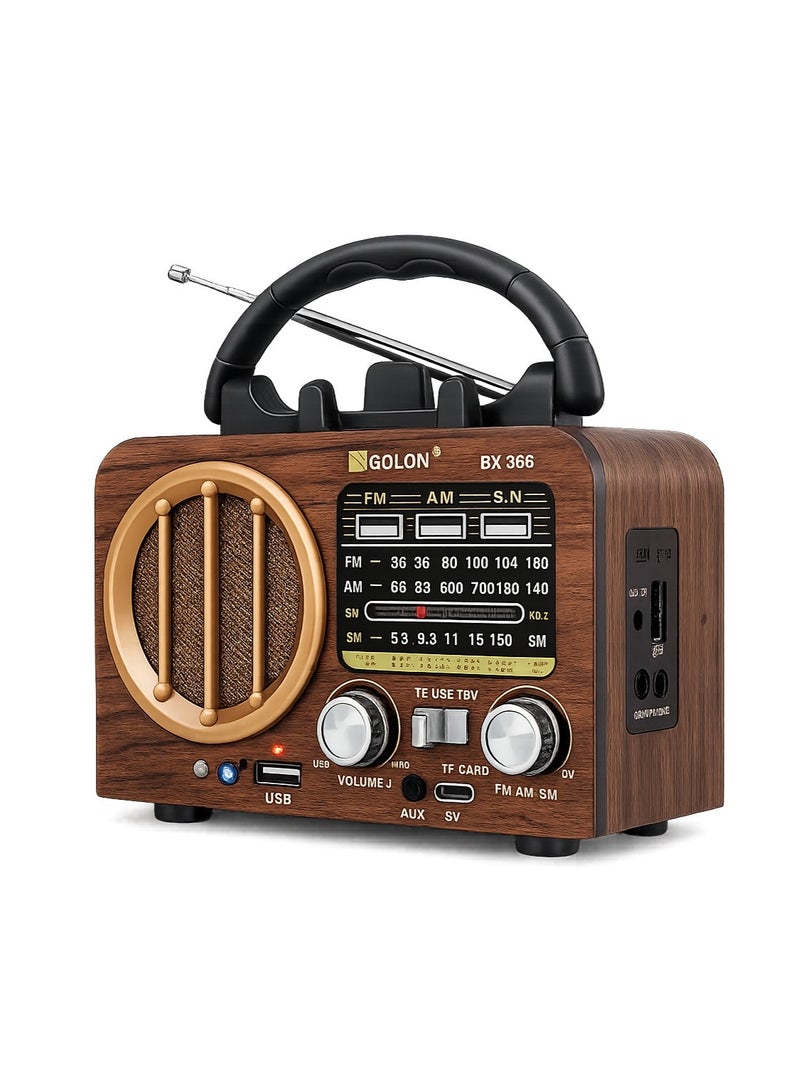 جولون راديو محمول- متعدد الموجات FM/AM/SW - يعمل بالطاقة الشمسية والبلوتوث ومشغل MP3 - تصميم خشبي كلاسيك - موديل RX-966 - Image 2