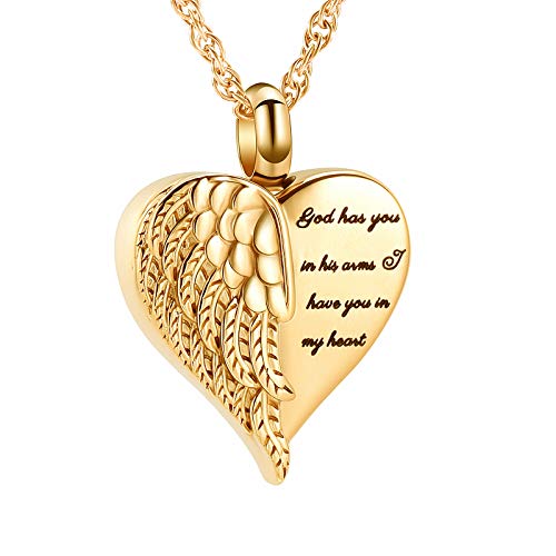 shajwo Cremation Jewelry Angel Wing Heart Urn Necklaces for Ashes Memorial Keepsake Pendant for Women Men,Gold - Image 1