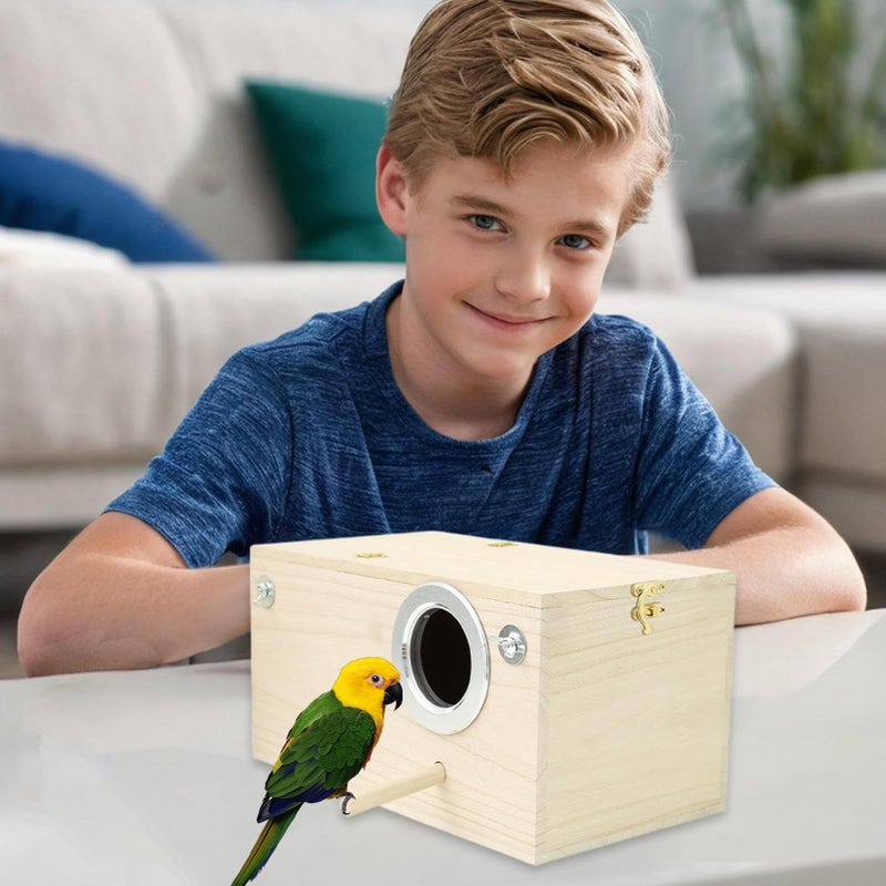 Wooden Bird Nesting Box for Parakeets Lovebirds with Perch Natural Habitat - Image 4