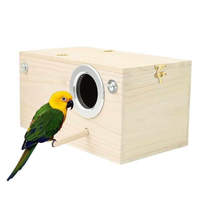 Wooden Bird Nesting Box for Parakeets Lovebirds with Perch Natural Habitat - Image 2