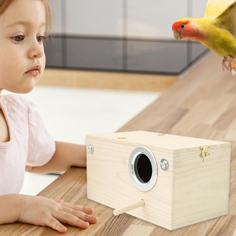 Wooden Bird Nesting Box for Parakeets Lovebirds with Perch Natural Habitat - Image 5