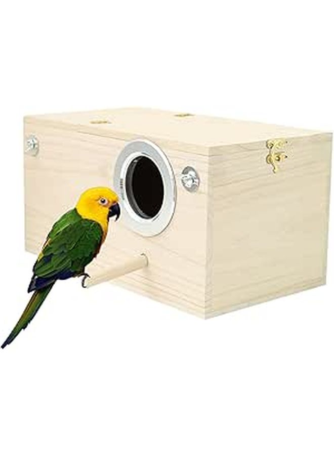 Wooden Bird Nesting Box for Parakeets Lovebirds with Perch Natural Habitat - Image 1