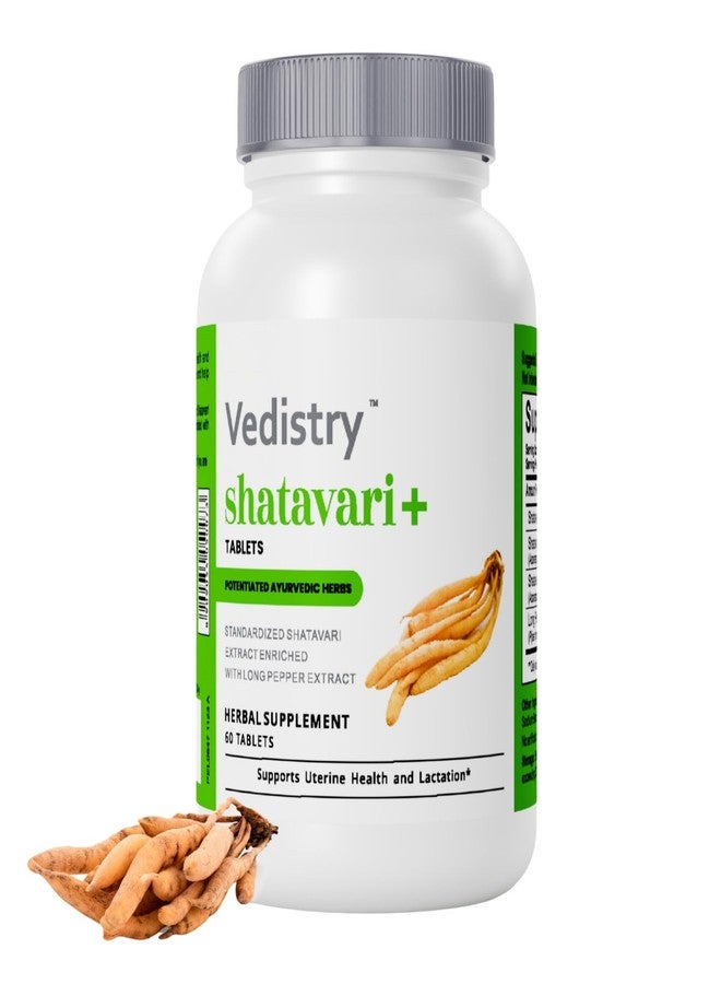 Vedistry Shatavari+ Tablets for Hormonal Balance, Menopause Support with Shatavari & Piperine, Lactation & Uterine Vegan Herbal Supplement for Energy, Reproductive Health with Long Pepper– 60 Tablets - Image 1