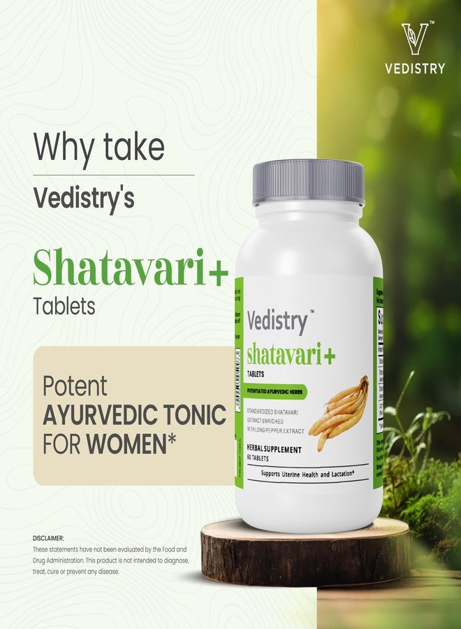Vedistry Shatavari+ Tablets for Hormonal Balance, Menopause Support with Shatavari & Piperine, Lactation & Uterine Vegan Herbal Supplement for Energy, Reproductive Health with Long Pepper– 60 Tablets - Image 2