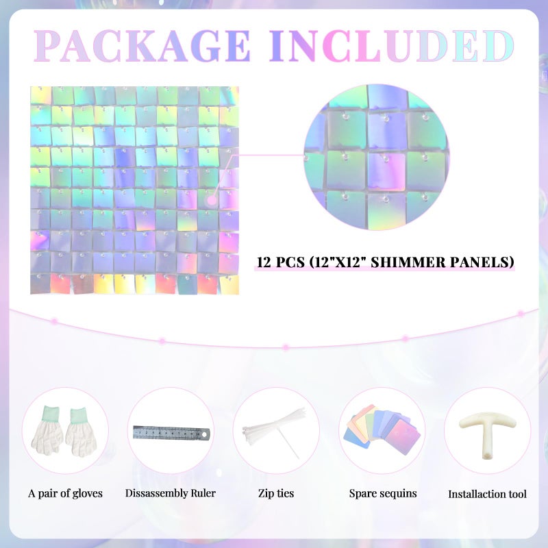 Kate Shimmer Wall Backdrop Iridescent Silver Wall Panels 12Pcs Square Sequin Shimmer Wall Backdrop Decoration for Birthday Party,Wedding, Anniversary - Image 4