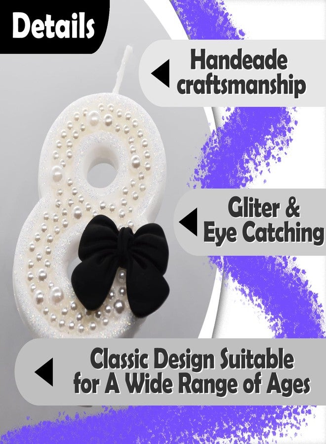 Florisland Black Bow Cake Topper Birthday Decorations for Girls Women, Black Bow Party Decorations Supplies,Number 1 Birthday Candle Cake Decorating - Image 3