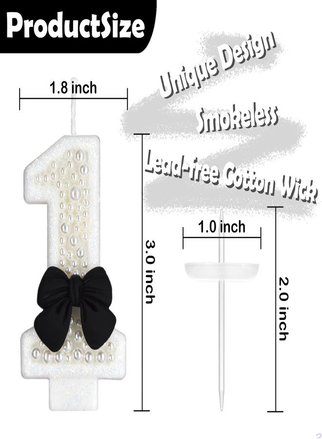 Florisland Black Bow Cake Topper Birthday Decorations for Girls Women, Black Bow Party Decorations Supplies,Number 1 Birthday Candle Cake Decorating - Image 2