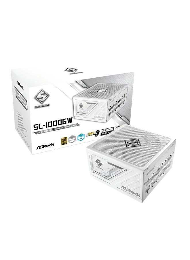 ASRock Steel Legend SL-1000GW 1000W 80 Plus Gold & Cybenetics Platinum Full Modular Power Supply ATX3.1 PCIe5.1 Ready with Dual Color 12V-2x6 Cable 10 Years Warranty White Edition Japanese Capacitor - Image 1