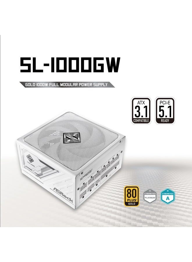 ASRock Steel Legend SL-1000GW 1000W 80 Plus Gold & Cybenetics Platinum Full Modular Power Supply ATX3.1 PCIe5.1 Ready with Dual Color 12V-2x6 Cable 10 Years Warranty White Edition Japanese Capacitor - Image 2