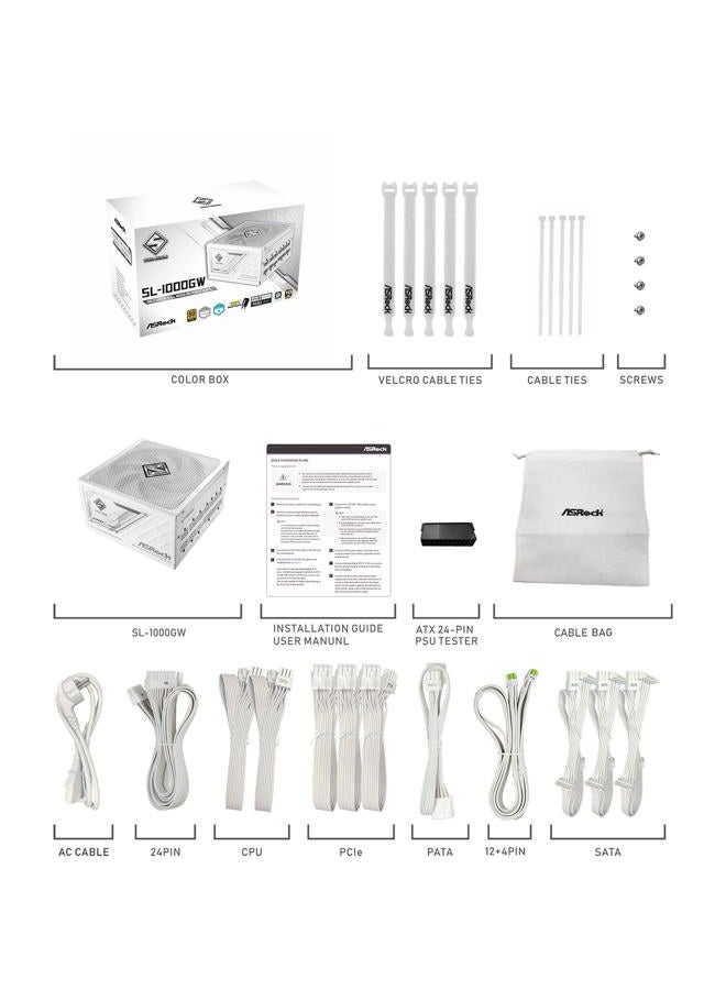 ASRock Steel Legend SL-1000GW 1000W 80 Plus Gold & Cybenetics Platinum Full Modular Power Supply ATX3.1 PCIe5.1 Ready with Dual Color 12V-2x6 Cable 10 Years Warranty White Edition Japanese Capacitor - Image 4