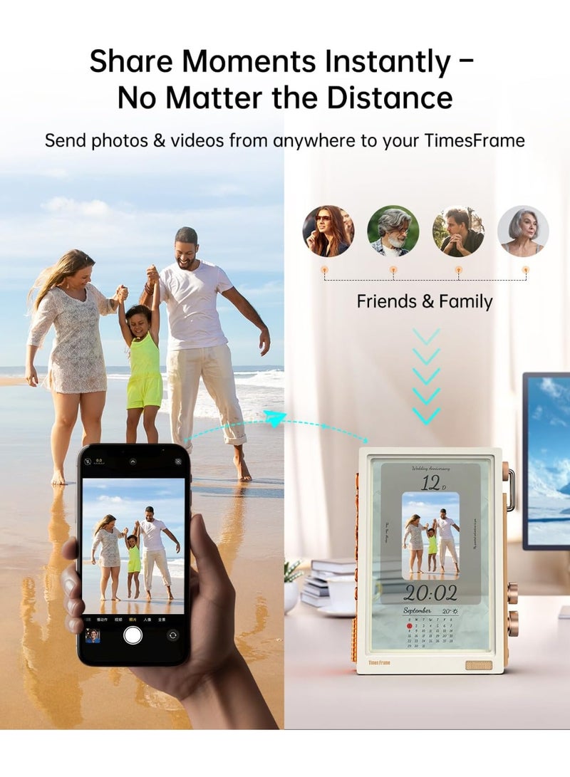 ديفوم إطار ديفوم تايمز-10.1 بوصة إطار صور رقمي شفاف مع نظام تشغيل لينكس ذكي ومقبض دوار RGBLED، دعم Wi-Fi، 64 جيجابايت، أكثر من 400 ويدجيت لوجهات الساعة، أكثر من 50 خلاصة API، وضع الهدايا، مجتمع فن البكسل، عرض بيانات مخصص (أبيض) - Image 3