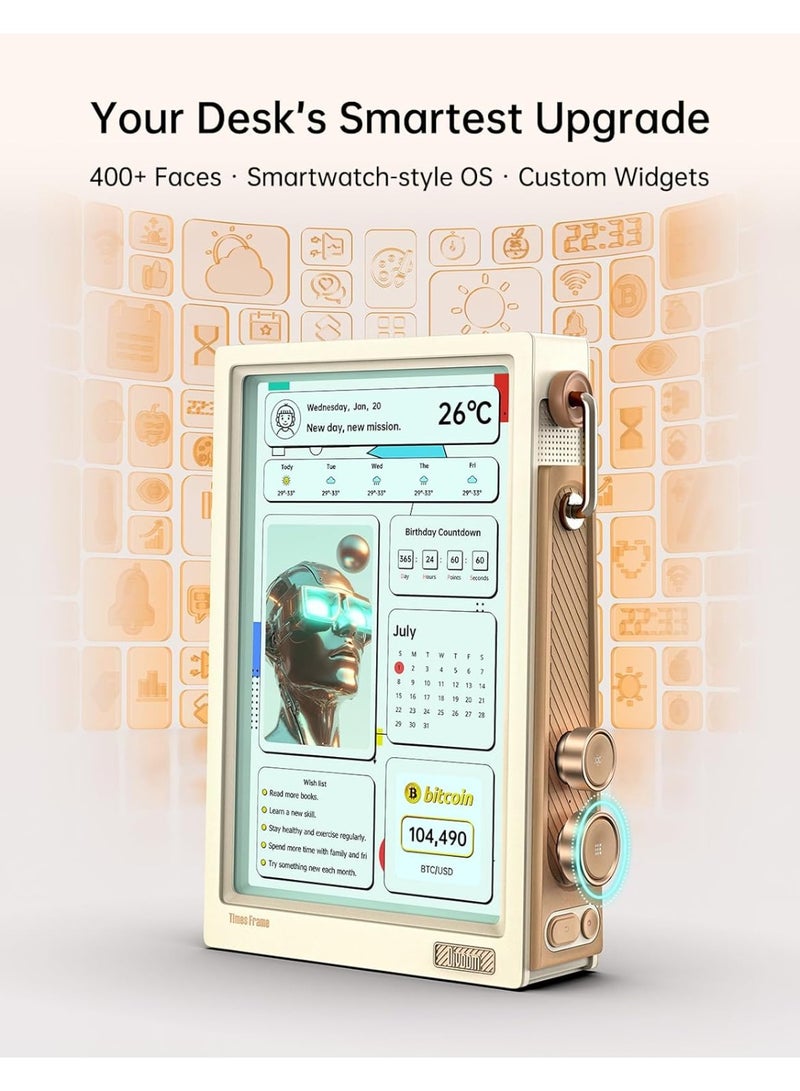 ديفوم إطار ديفوم تايمز-10.1 بوصة إطار صور رقمي شفاف مع نظام تشغيل لينكس ذكي ومقبض دوار RGBLED، دعم Wi-Fi، 64 جيجابايت، أكثر من 400 ويدجيت لوجهات الساعة، أكثر من 50 خلاصة API، وضع الهدايا، مجتمع فن البكسل، عرض بيانات مخصص (أبيض) - Image 4