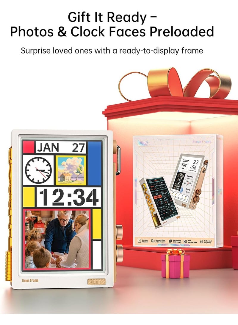 ديفوم إطار ديفوم تايمز-10.1 بوصة إطار صور رقمي شفاف مع نظام تشغيل لينكس ذكي ومقبض دوار RGBLED، دعم Wi-Fi، 64 جيجابايت، أكثر من 400 ويدجيت لوجهات الساعة، أكثر من 50 خلاصة API، وضع الهدايا، مجتمع فن البكسل، عرض بيانات مخصص (أبيض) - Image 5