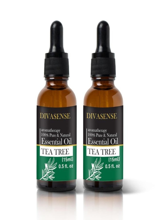 DIVASENSE مجموعة هدايا فاخرة من ديفاسنس، زيت شجرة الشاي العطري لنمو الشعر، زيت عطري للبشرة - ممتاز (15 مل + 15 مل) لنشر الروائح، نقي وطبيعي 100% (عبوة من قطعتين) - Image 1