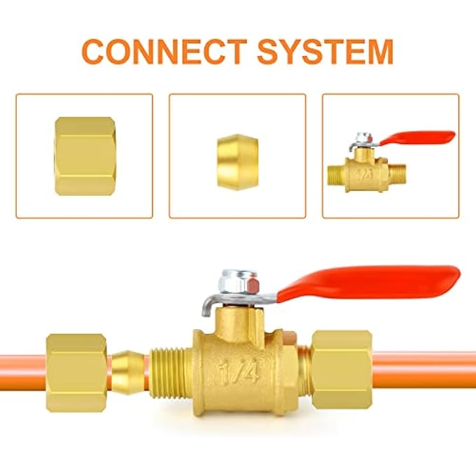 5PCS 1/4"BASIC FLOW BRASS FERRULE BALL VALVE SHUT OFF SWITCH - Image 3