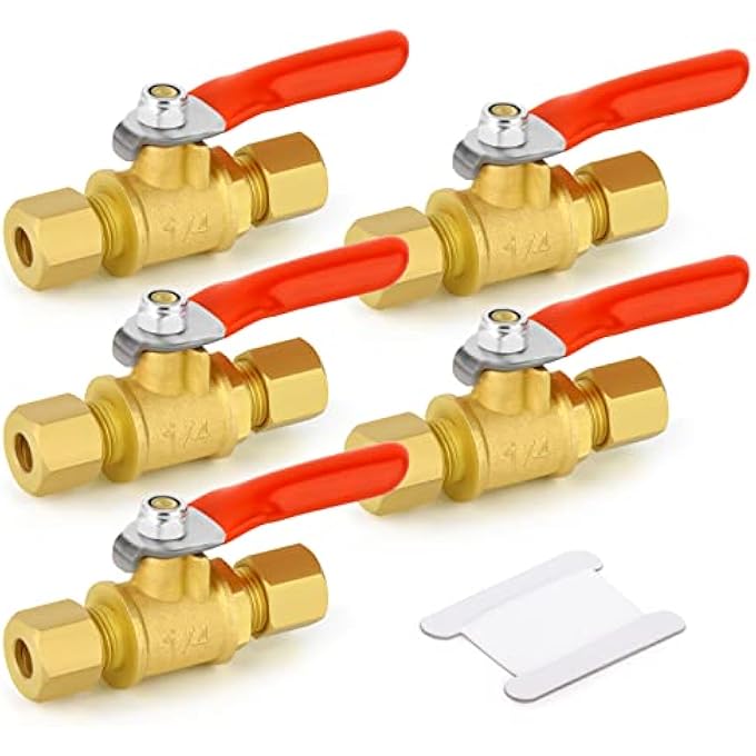 5PCS 1/4"BASIC FLOW BRASS FERRULE BALL VALVE SHUT OFF SWITCH - Image 2