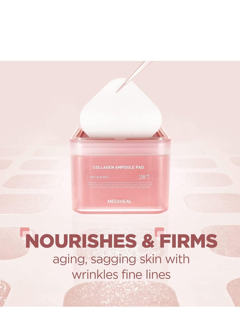 MEDIHEAL Korean Collagen Ampoule Pad 100 Pads | Vegan Collagen & Ceramide Skin Firming Toner Pads for Wrinkle Reduction & Elasticity Restoration | Anti-Aging Face Pads - Image 2