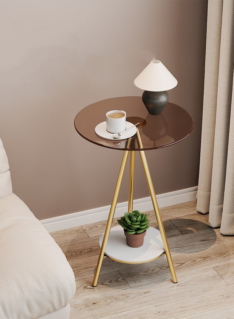 XiuWoo Nordic Style Luxury Round Coffee Table with Temperd Glass and Premium Metal Round Coffee Table Sofa Side Table End Table For Living Room Bedroom  - Image 1