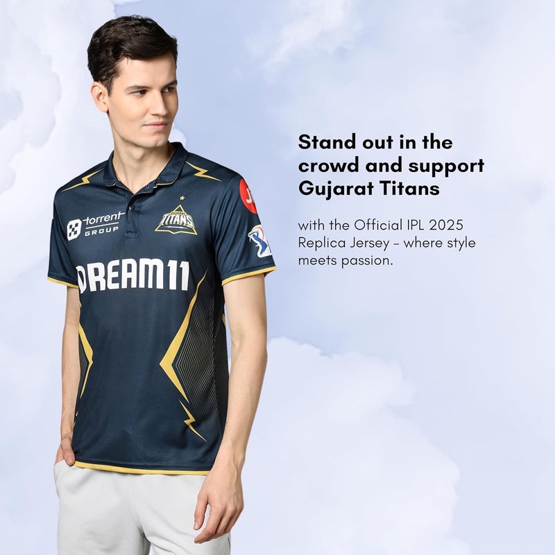 playR Men's Geometric Regular Fit Gujarat Titans Official Replica Jersey IPL 2025 Adult Half Sleeve - Image 3
