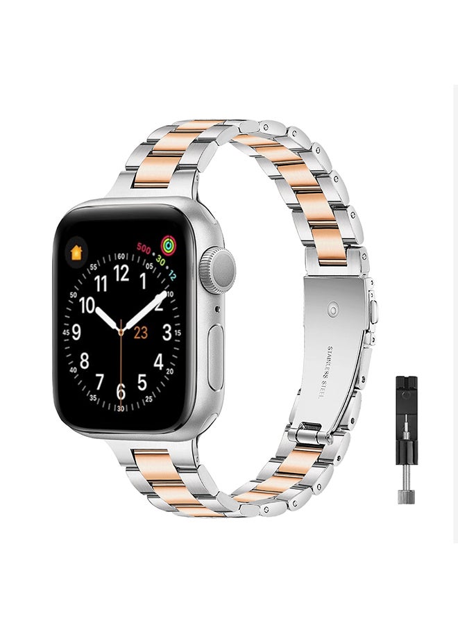 O Ozone Thin Metal Band For Apple Watch 38mm 40mm 41mm 42mm for Women, Replacement Wristband for iWatch Series 10 9 8 7 6 5 4 3 2 1 SE- Sliver & Rose Gold  - Image 1