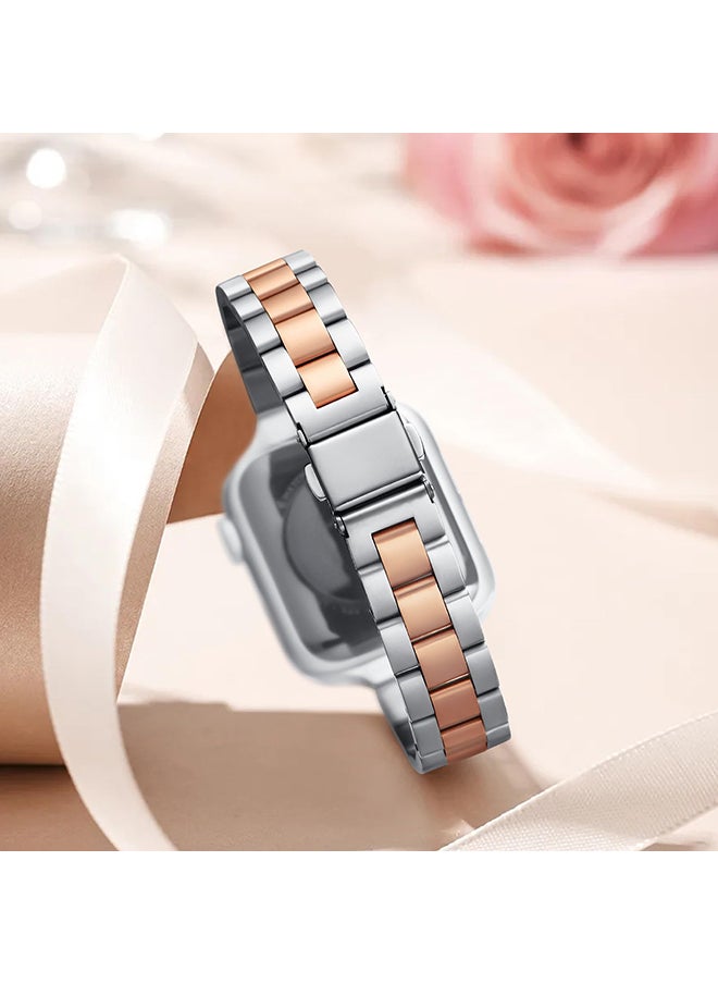 O Ozone Thin Metal Band For Apple Watch 38mm 40mm 41mm 42mm for Women, Replacement Wristband for iWatch Series 10 9 8 7 6 5 4 3 2 1 SE- Sliver & Rose Gold  - Image 2