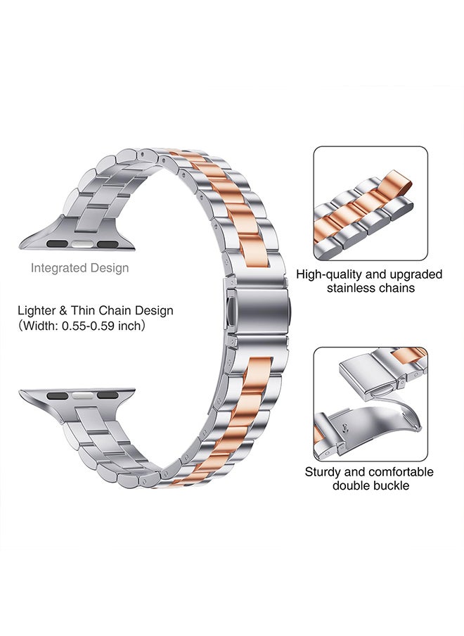 O Ozone Thin Metal Band For Apple Watch 38mm 40mm 41mm 42mm for Women, Replacement Wristband for iWatch Series 10 9 8 7 6 5 4 3 2 1 SE- Sliver & Rose Gold  - Image 3