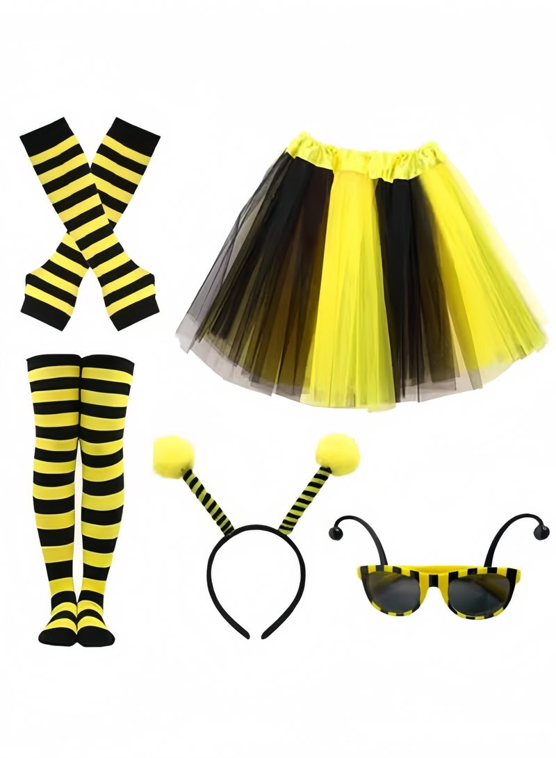 GGEROU طقم زي النحل للأطفال مكون من 5 قطع يشمل نظارات شمسية وأكمام طويلة وقفازات نحل لحفلات التنكر - Image 1