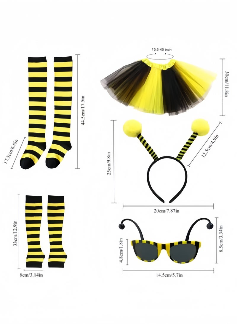 GGEROU طقم زي النحل للأطفال مكون من 5 قطع يشمل نظارات شمسية وأكمام طويلة وقفازات نحل لحفلات التنكر - Image 2