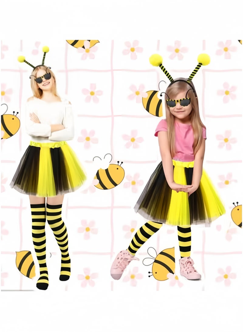 GGEROU طقم زي النحل للأطفال مكون من 5 قطع يشمل نظارات شمسية وأكمام طويلة وقفازات نحل لحفلات التنكر - Image 4