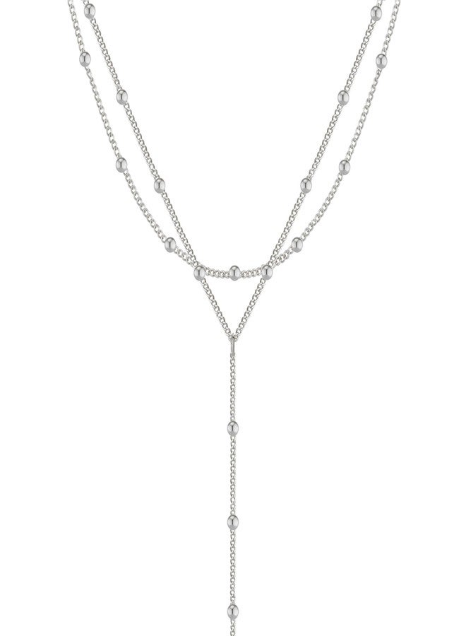 Pancert Gold Necklace for Women, Dainty Long Necklace 14k Gold Plated/Silver Y-Shaped Pendant Necklace Trendy Layered Cz Beaded Chain Lip chain Drop Necklaces for Women Gift Jewelry, Brass, No - Image 1