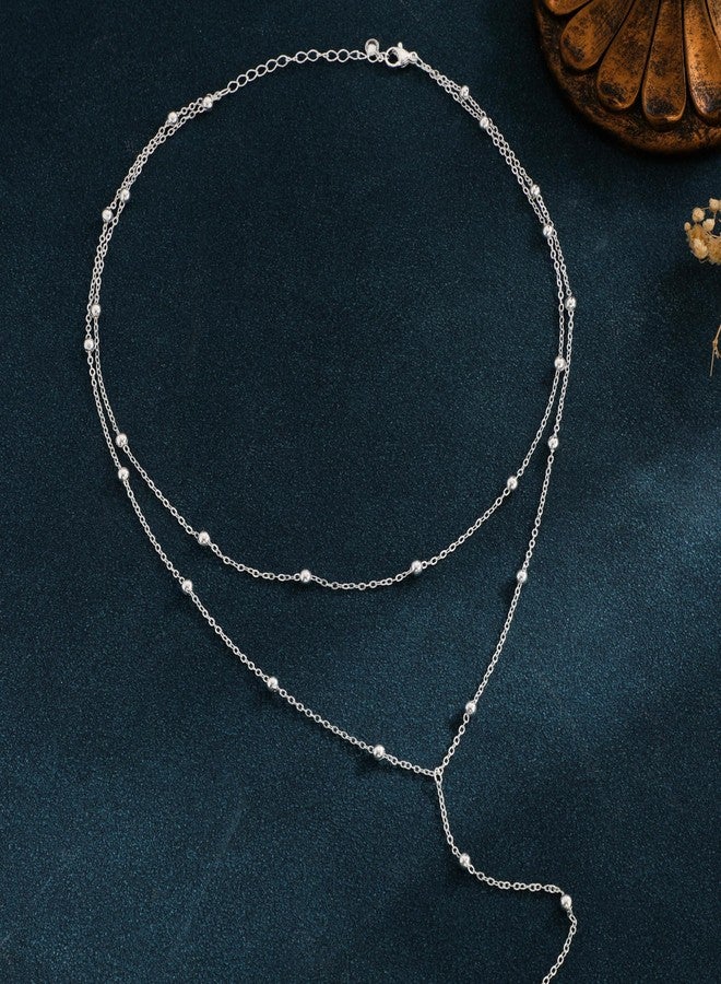 Pancert Gold Necklace for Women, Dainty Long Necklace 14k Gold Plated/Silver Y-Shaped Pendant Necklace Trendy Layered Cz Beaded Chain Lip chain Drop Necklaces for Women Gift Jewelry, Brass, No - Image 5