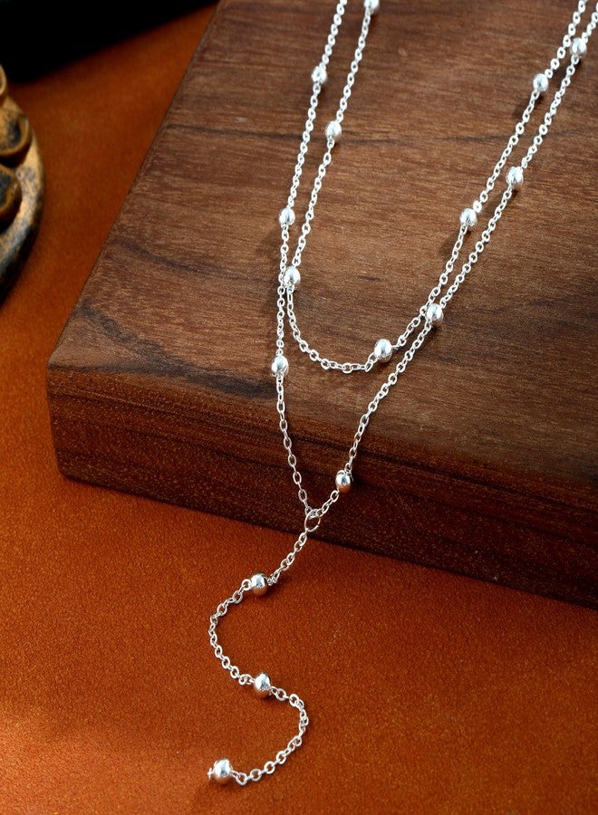 Pancert Gold Necklace for Women, Dainty Long Necklace 14k Gold Plated/Silver Y-Shaped Pendant Necklace Trendy Layered Cz Beaded Chain Lip chain Drop Necklaces for Women Gift Jewelry, Brass, No - Image 4