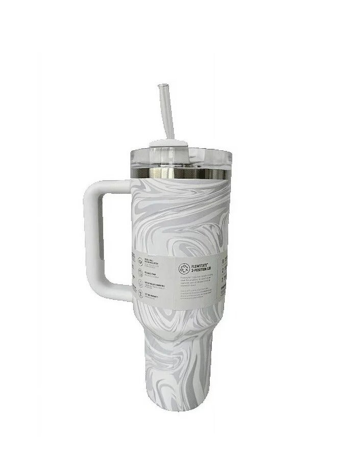 Quencher H2.0 FlowState 40oz Vacuum Insulated Tumbler with Lid and Straw – Rose Quartz Swirl – Reusable Stainless Steel Travel Mug for Hot & Cold Drinks – Leakproof, Double-Walled Thermos – Ideal for Water, Iced Coffee, Smoothies, Juices, and Gym Hydration