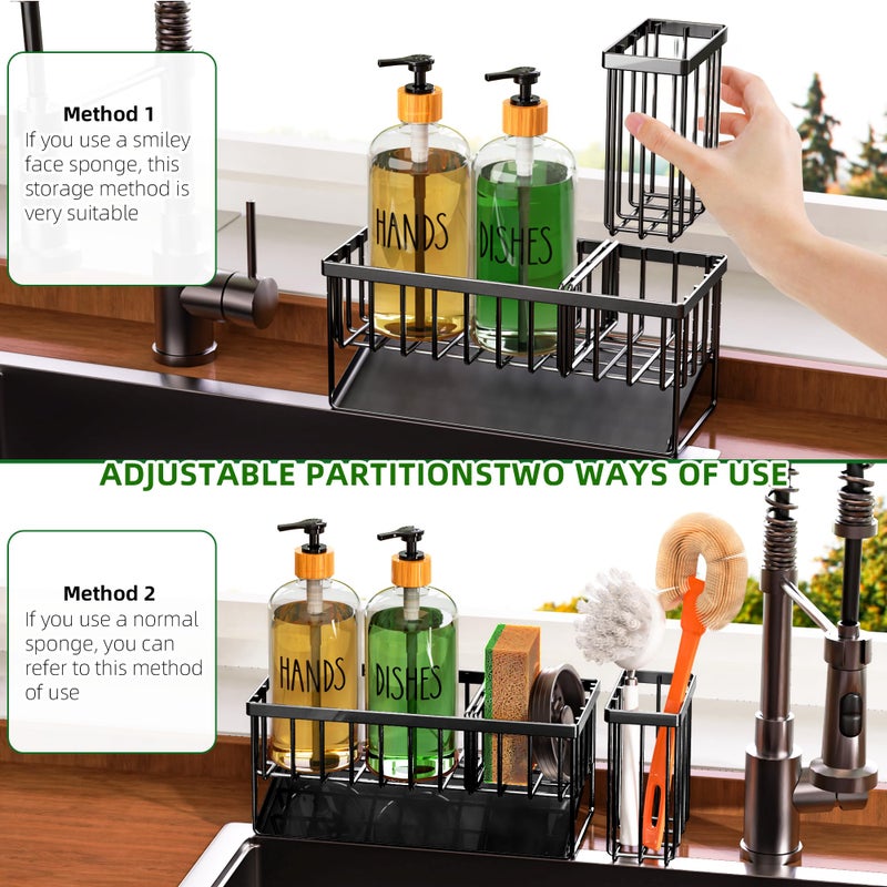 Cisily Kitchen Dish Soap Dispenser Set with Black Sponge Holder and 2 Pack 16.9oz Clear Glass, Dish Soap Dispensers for Kitchen Sink, Vintage Hand and Dish Soap Dispensers Set - Image 3
