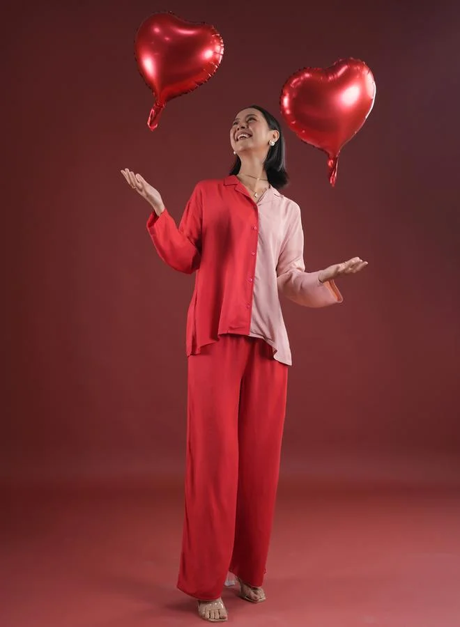 sanskrutihomes Color Block Collared Shirt and Pyjama Set by Styli