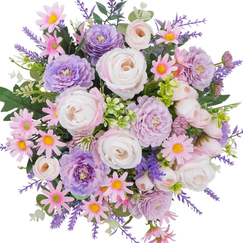 HO2NLE Fake Flower Bouquet Purple Artificial Silk Flower Arrangements Faux Rose Peony Flowers for Bridal Bouquets Wedding Table Centerpieces Funeral Spring Decor - Image 1