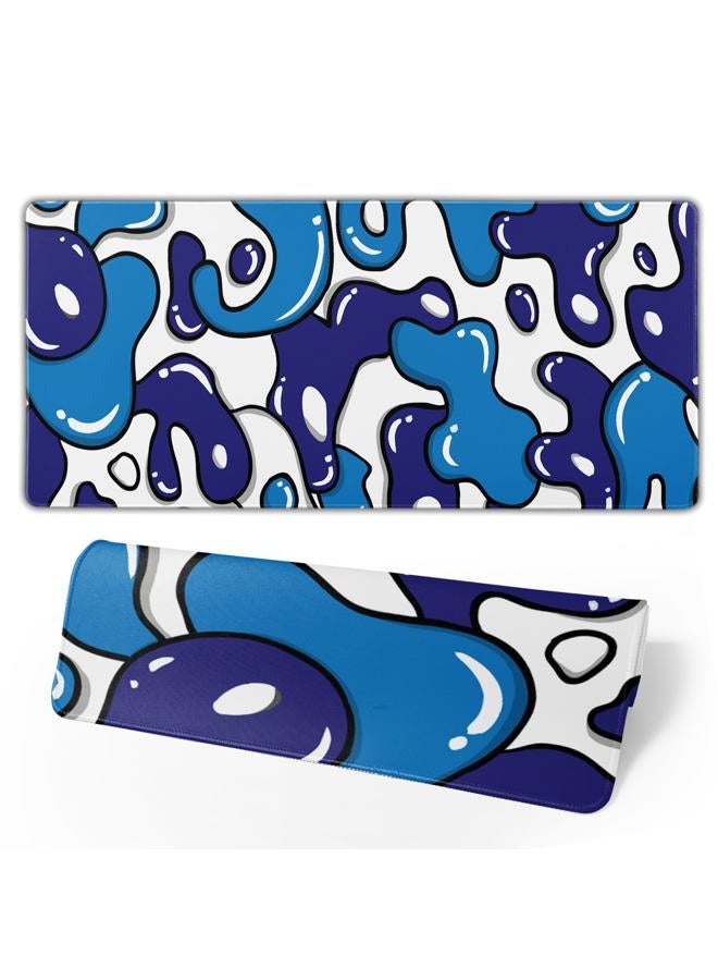 Granbey Navy Blue White Gaming Mouse Pad XL 31.5”x11.8” Anime Cool Desk Pad Geometric Japanese Desk Mat Non-Slip Rubber Base Stitched Edge Extended Keyboard PC Computer Pad Gaming for Home Office Work Desktop - Image 2
