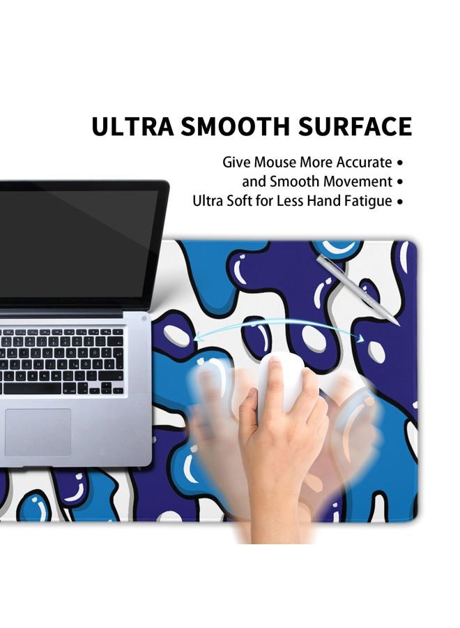 Granbey Navy Blue White Gaming Mouse Pad XL 31.5”x11.8” Anime Cool Desk Pad Geometric Japanese Desk Mat Non-Slip Rubber Base Stitched Edge Extended Keyboard PC Computer Pad Gaming for Home Office Work Desktop - Image 5