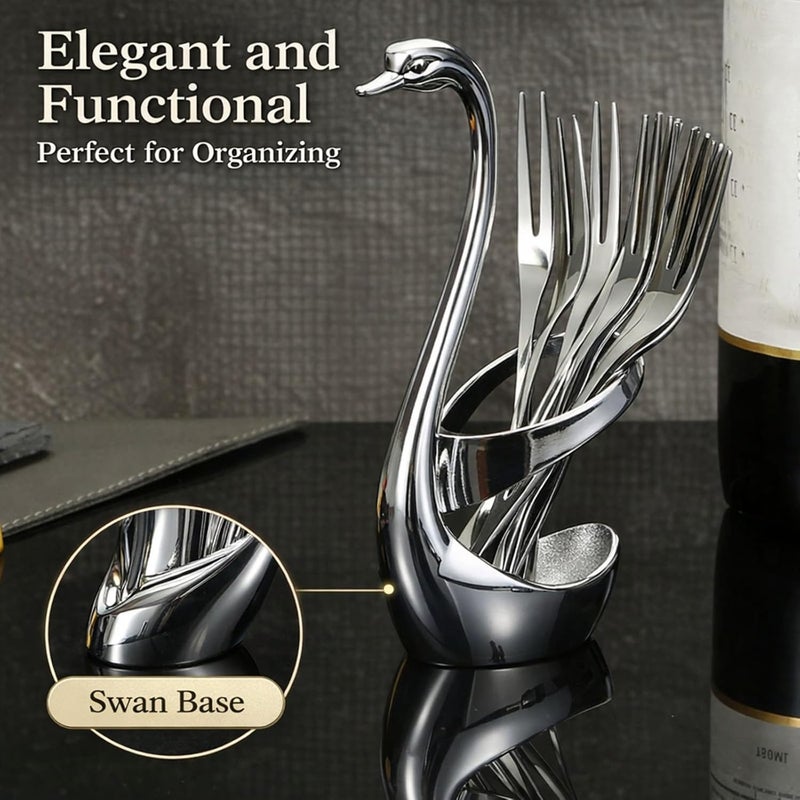 Zinc Alloy Cutlery Rack, Swan Fork Spoon Holder, 2.76 x 6.10 Inch, Household Tableware Storage - Elegant Design, Durable Material, Perfect for Restaurant and Hotel Use - Image 1