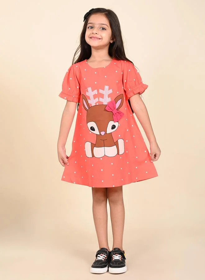 LILPICKS Reindeer Graphic Bow Applique Dress by Styli