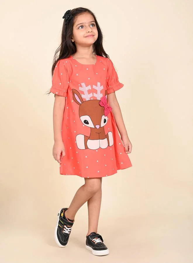 LILPICKS Reindeer Graphic Bow Applique Dress by Styli