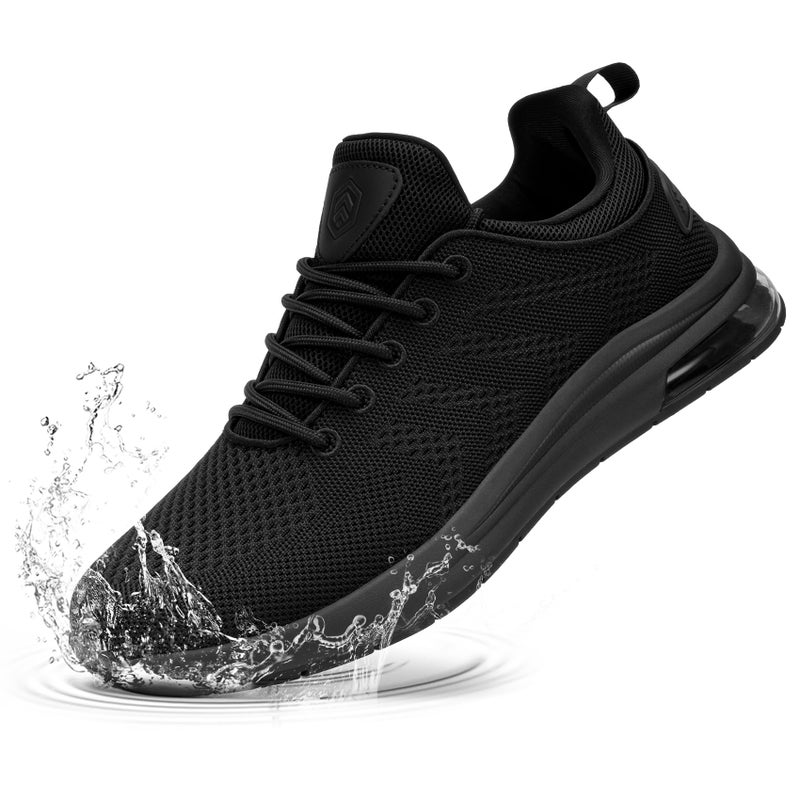 LARNMERN Men's Non Slip Work Shoes Waterproof Casual Walking Chef Kitchen Working Footwear Lightweight Breathable Snakers,Black 9 - Image 1