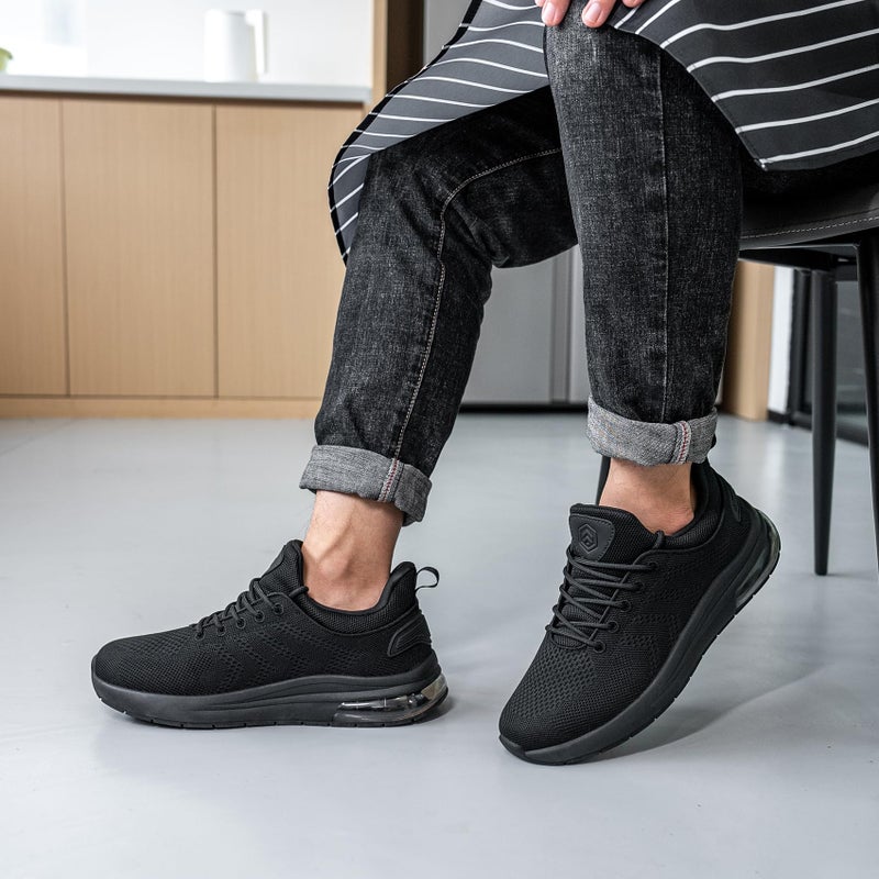LARNMERN Men's Non Slip Work Shoes Waterproof Casual Walking Chef Kitchen Working Footwear Lightweight Breathable Snakers,Black 9 - Image 2