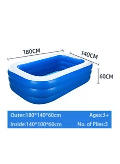 HEXAR Inflatable Swimming Pool Kiddie Pool Large Size Blow Up Swimming Pool for Family Adults Kids Toddler Giant Rectangle Lounge Blowup Pool for Indoor Outdoor Backyard Ground 180cm x 140cm x 60cm  - Image 2