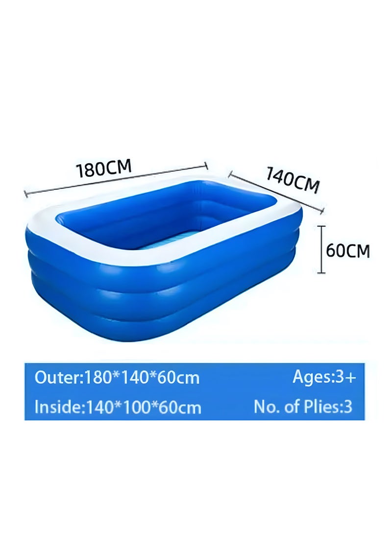 HEXAR Inflatable Swimming Pool Kiddie Pool Large Size Blow Up Swimming Pool for Family Adults Kids Toddler Giant Rectangle Lounge Blowup Pool for Indoor Outdoor Backyard Ground 180cm x 140cm x 60cm  - Image 2