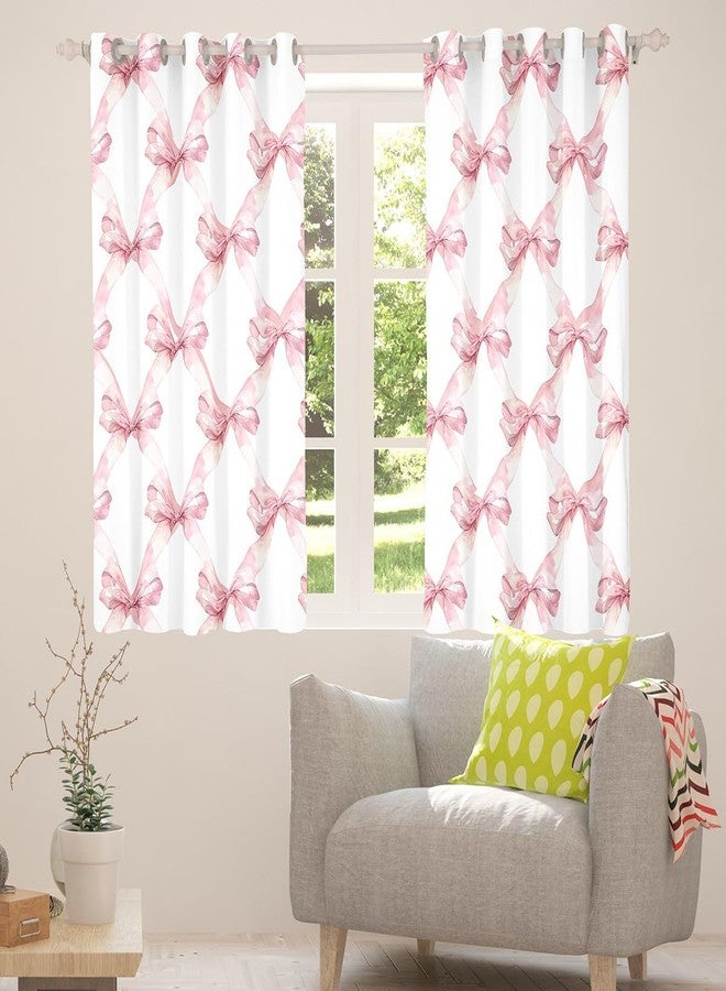 Man Fei Manfei Pink Bowknot Window Drapes,Dreamy Princess Style Kids Girls Window Curtain for Bedroom Decor,Watercolor Bow Geometric Grids White Curtain of 2 Panels for Adults Teens,42Wx63L Inches - Image 4