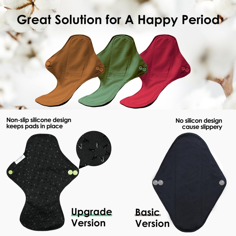 wegreeco 6 Pcs Reusable Menstrual Pads, Ultra Absorbent Cloth Pads for Heavy Flow, Sanitary for Teens, Women, Nonslip Panty Liners + Bag (Aqua, Burgundy, Coffee, M) - Image 5